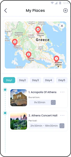 TripTrop itinerary app screens on mobile