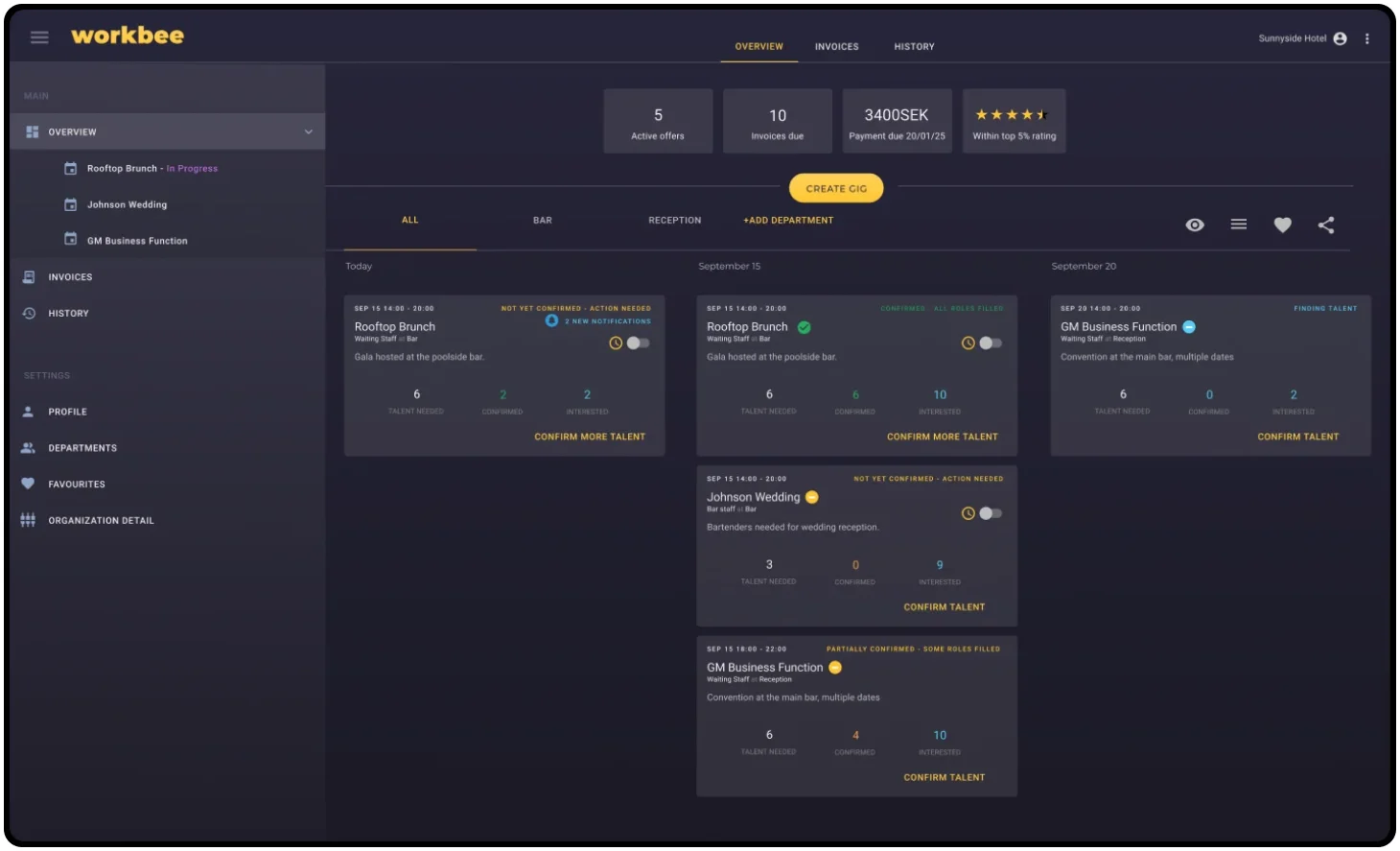 Workbee talent platform screens