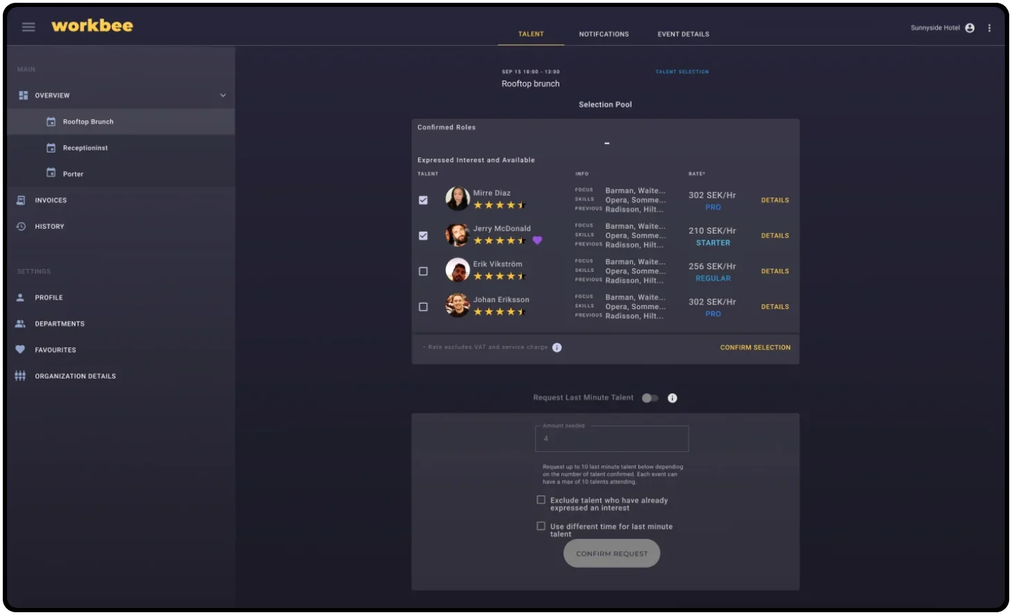 Workbee talent platform screens